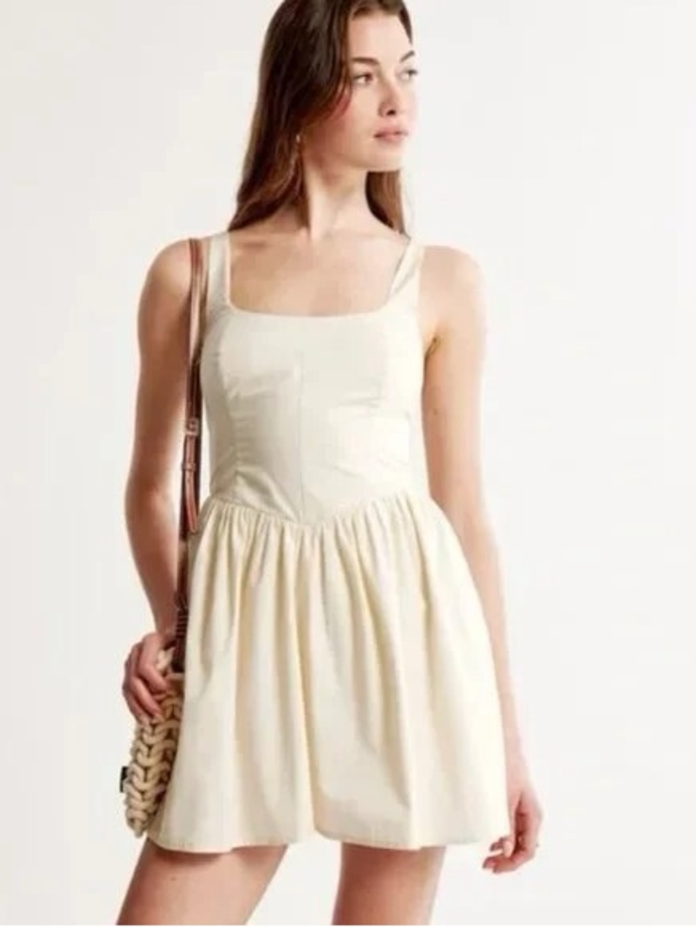Abercrombie & Fitch Beige Drop Waist Mini Dress Smocked with Pockets Size Small